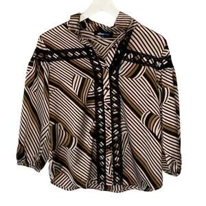 Alice Blue 70s Vibes Lace Detail 3/4 Balloon Sleeve Blouse - Women's Small